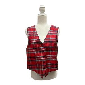 Charter Club Womens Red Plaid Vintage Vest Size Medium Preppy 90s Style